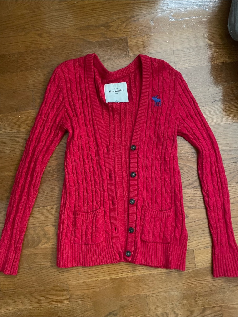 Vintage Abercrombie Red Cable-Knit Button Cardigan - Picture 4 of 5